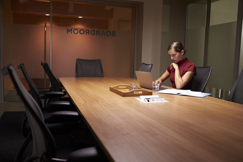 Woman working late in an office