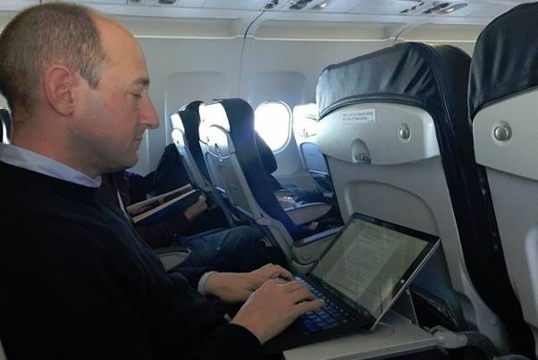 Matthew Stibbe working on a plane