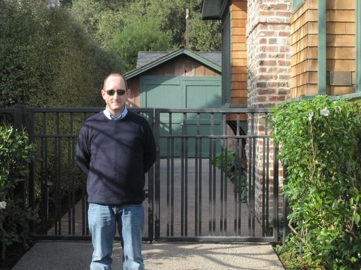 Matthew Stibbe standing outside the garage where HP was founded