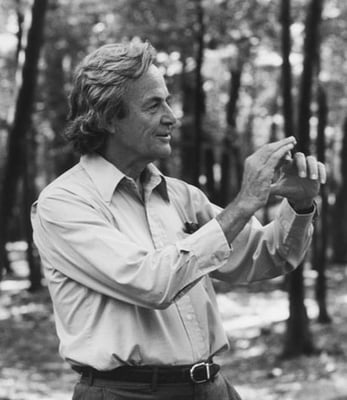 Photo of Richard Feynman, taken in 1984 in the woods of the Robert Treat Paine Estate in Waltham, MA, while he and the photographer worked at Thinking Machines Corporation on the design of the Connection Machine CM-1/CM-2 supercomputer.