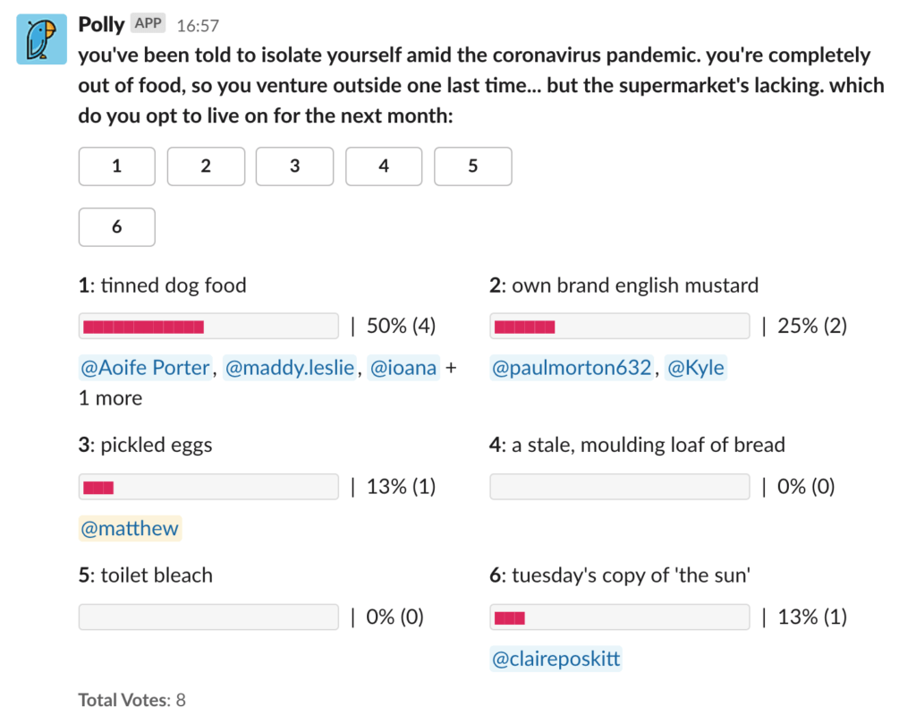 Polly questionnaire in Slack