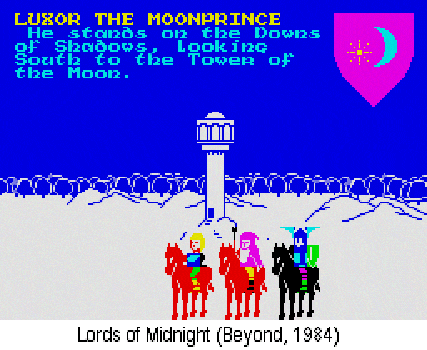 Lords of Midnight screenshot showing people on horseback