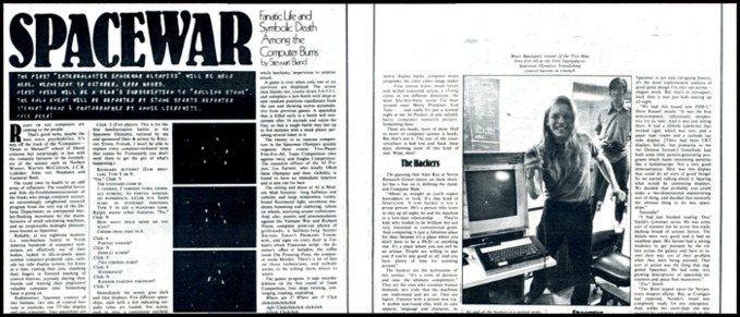 Scan of Spacewar article - lots of text and picture of 70s student playing the game